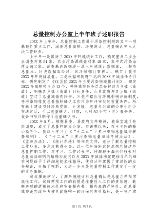 2024年总量控制办公室上半年班子述职报告