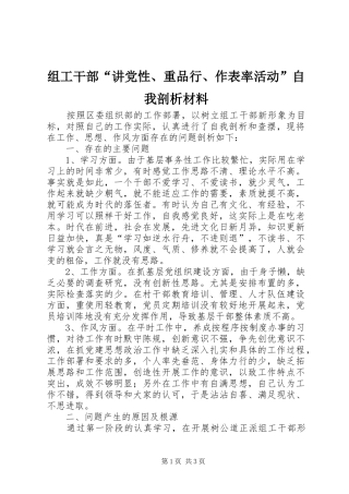 2024年组工干部讲党性重品行作表率活动自我剖析材料