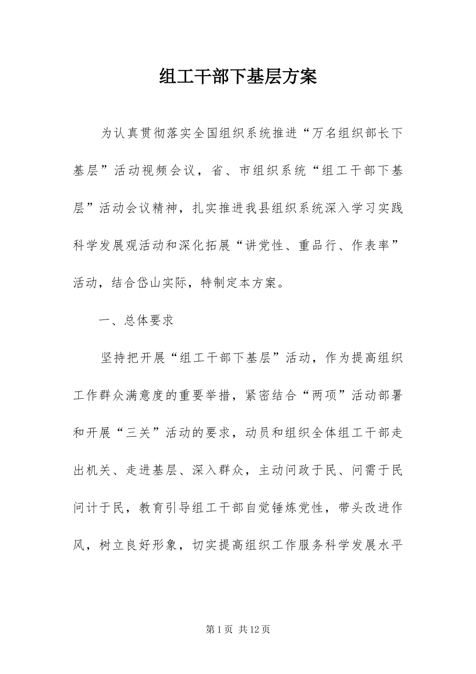 2024年组工干部下基层方案_第1页