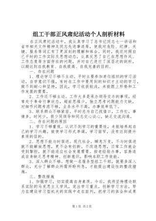 2024年组工干部正风肃纪活动个人剖析材料