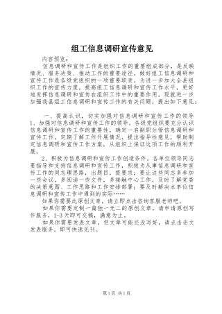 2024年组工信息调研宣传意见