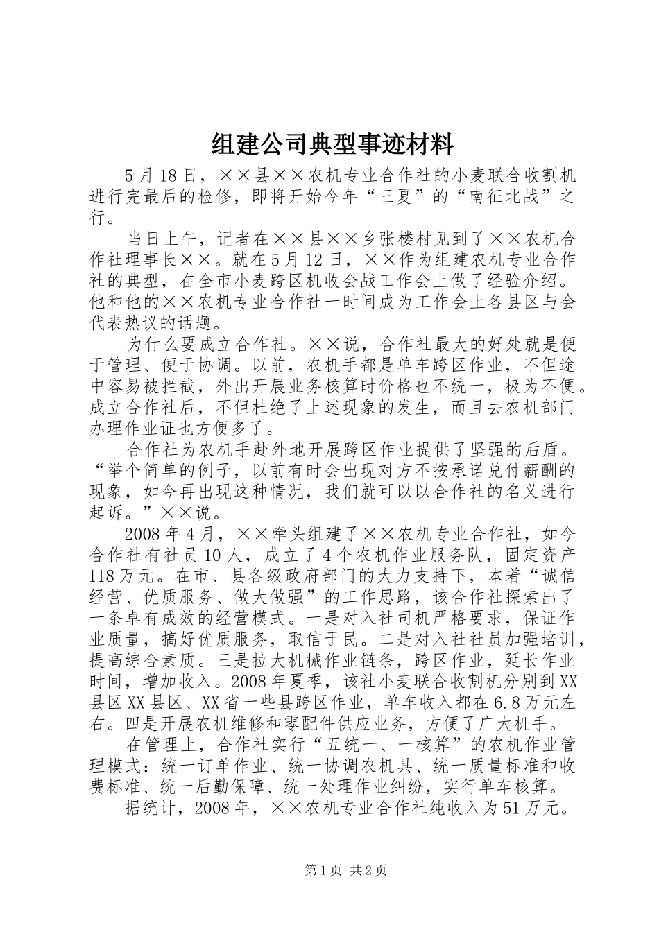 2024年组建公司典型事迹材料_第1页