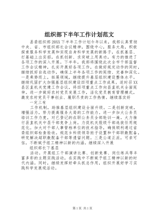 2024年组织部下半年工作计划范文