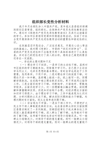 2024年组织部长党性分析材料