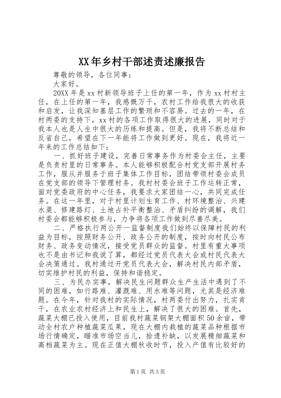 2024年乡村干部述责述廉报告_第1页