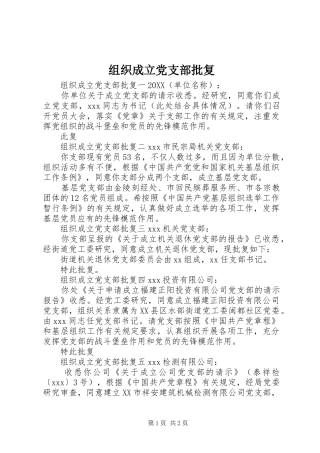 2024年组织成立党支部批复