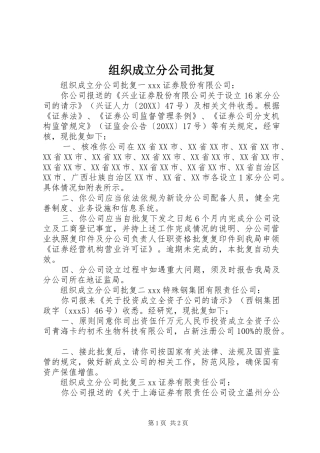 2024年组织成立分公司批复