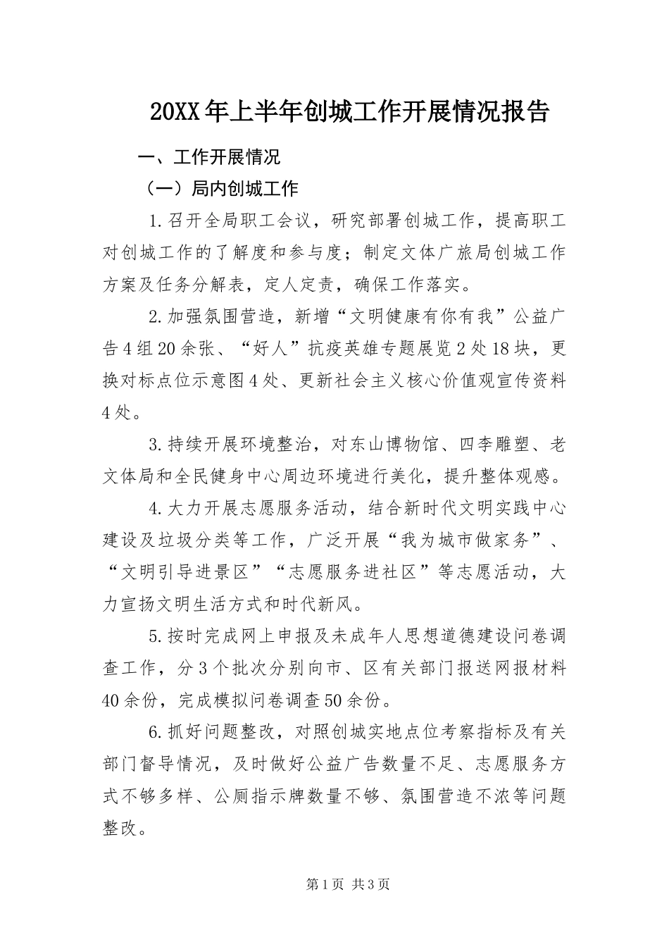 2024年上半年创城工作开展情况报告_第1页