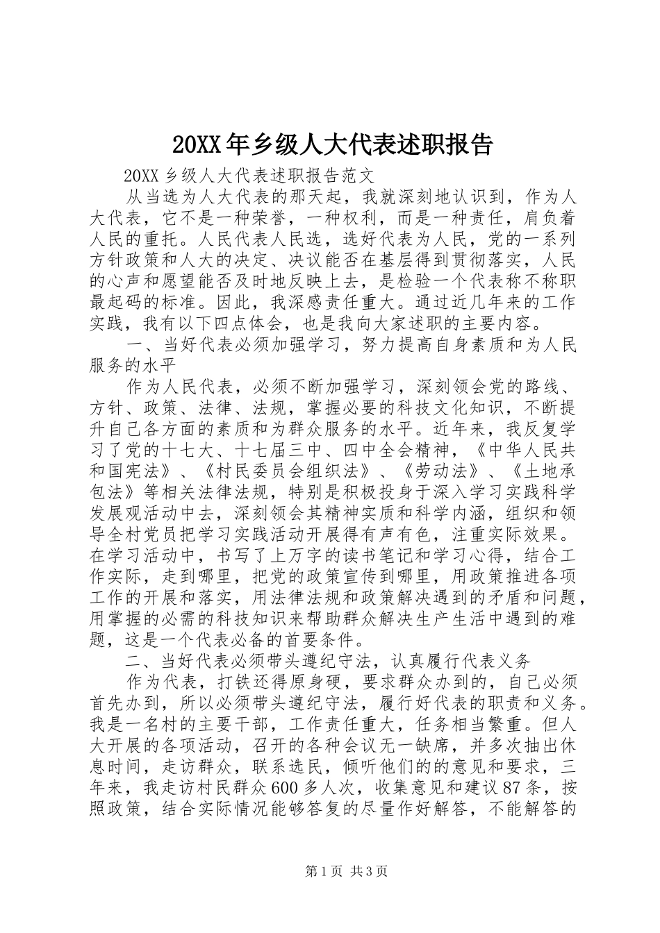 2024年乡级人大代表述职报告_第1页