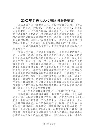 2024年乡级人大代表述职报告范文