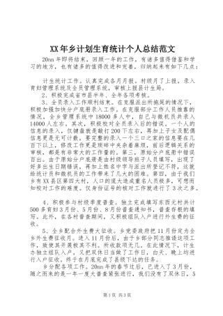 2024年乡计划生育统计个人总结范文