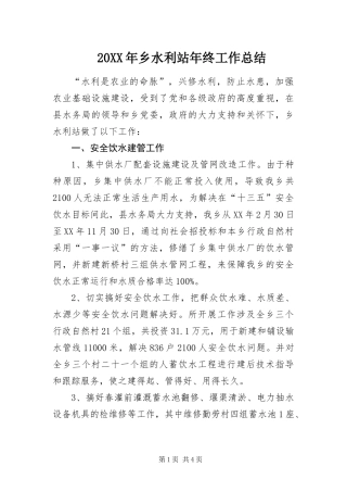 2024年乡水利站年终工作总结
