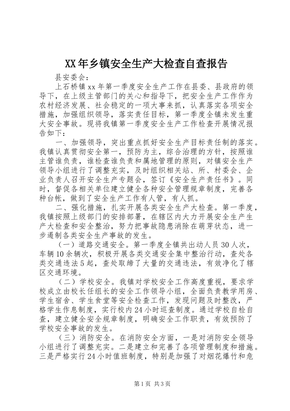 2024年乡镇安全生产大检查自查报告_第1页