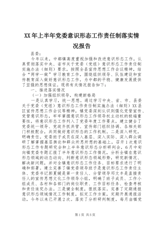 2024年上半年党委意识形态工作责任制落实情况报告