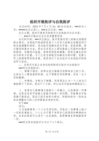 2024年组织开展批评与自我批评