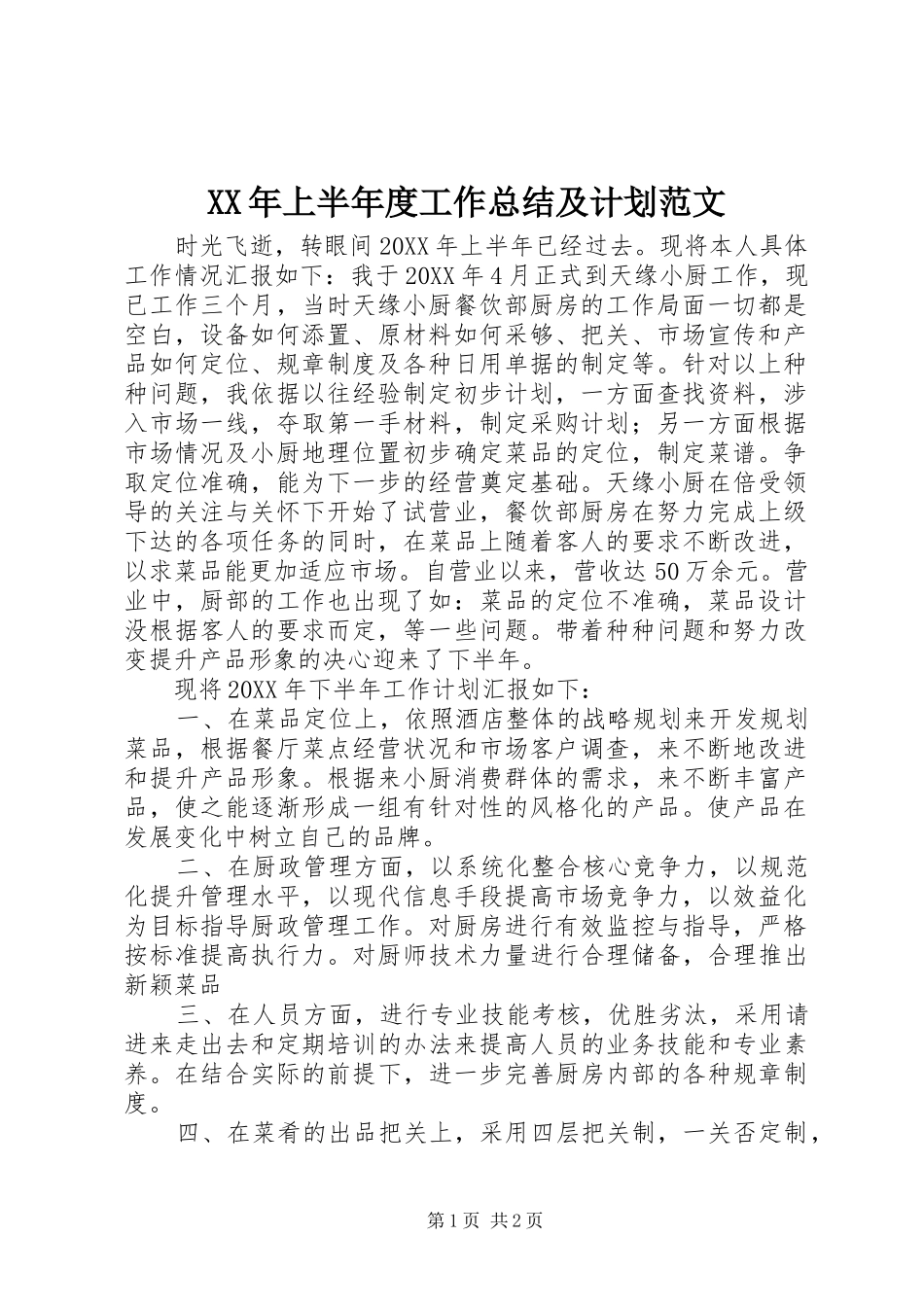 2024年上半年度工作总结及计划范文_第1页