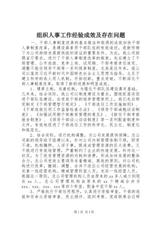 2024年组织人事工作经验成效及存在问题