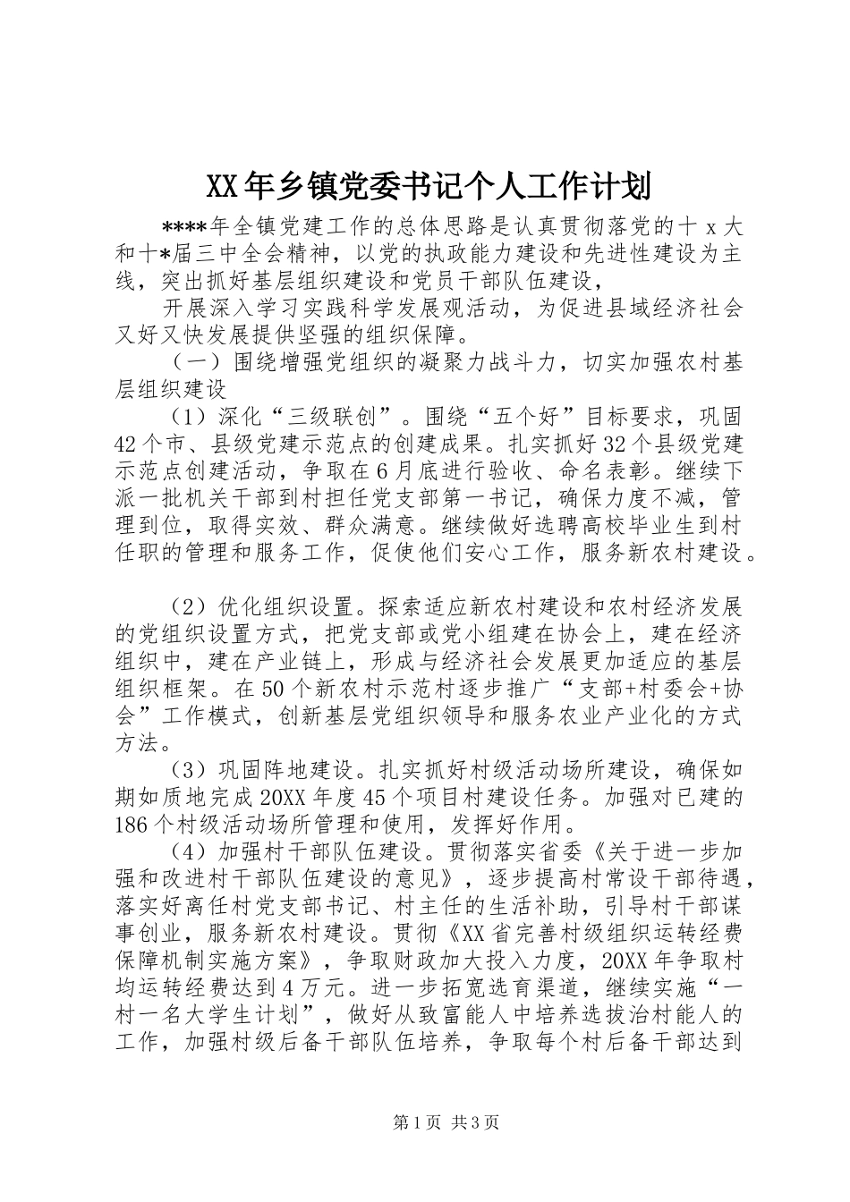 2024年乡镇党委书记个人工作计划_第1页