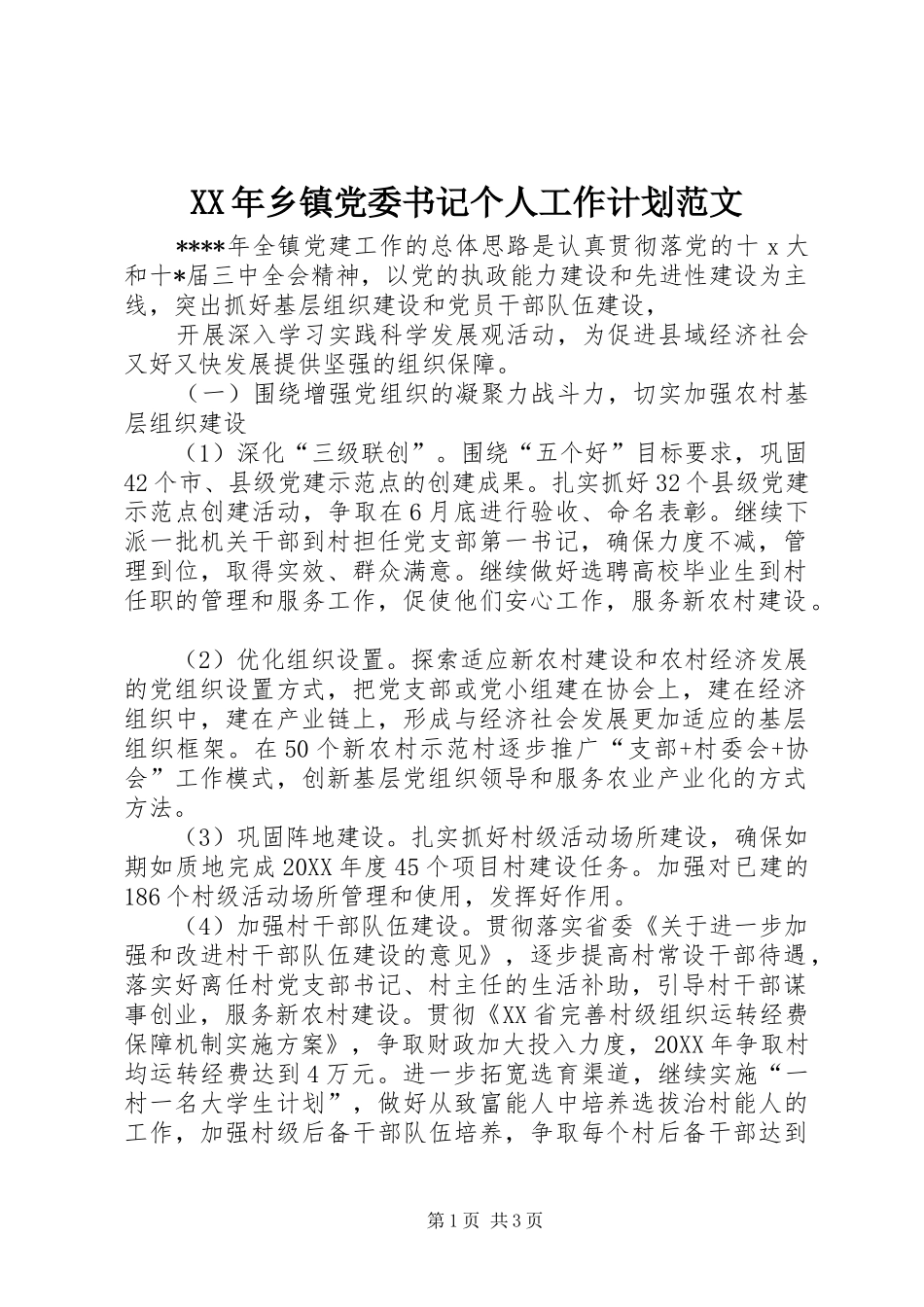 2024年乡镇党委书记个人工作计划范文_第1页