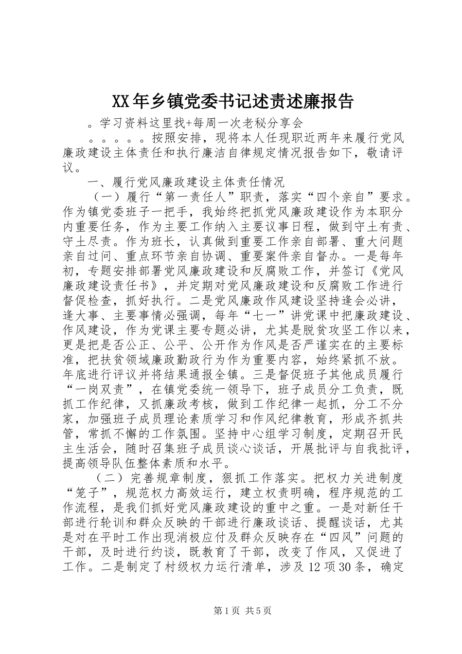 2024年乡镇党委书记述责述廉报告_第1页