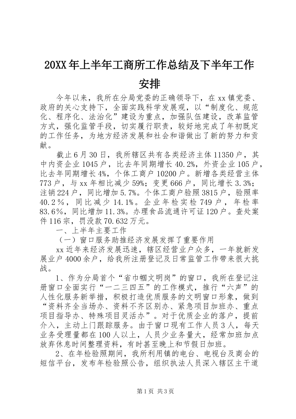 2024年上半年工商所工作总结及下半年工作安排_第1页