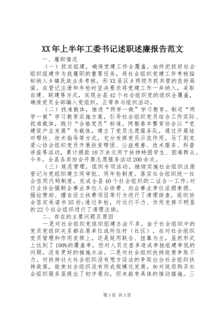 2024年上半年工委书记述职述廉报告范文