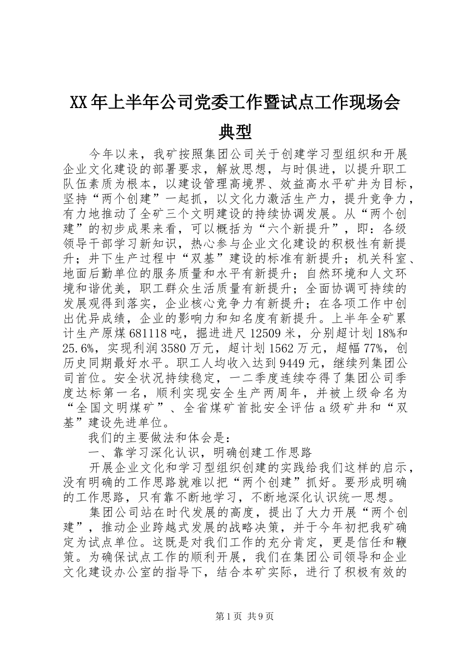 2024年上半年公司党委工作暨试点工作现场会典型_第1页