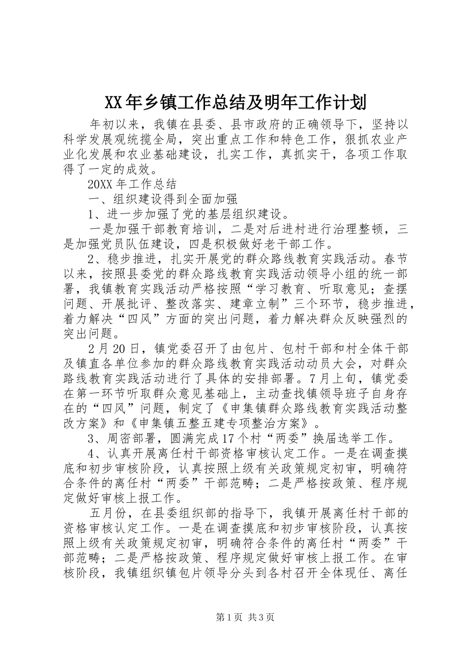 2024年乡镇工作总结及明年工作计划_第1页