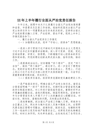 2024年上半年履行全面从严治党责任报告