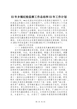 2024年乡镇纪检监察工作总结和工作计划