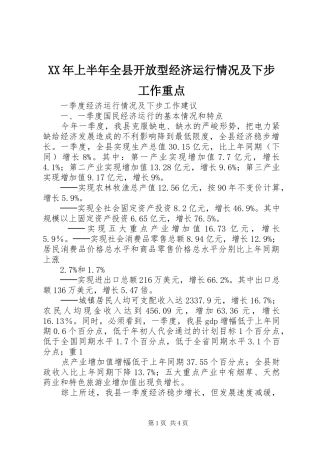 2024年上半年全县开放型经济运行情况及下步工作重点