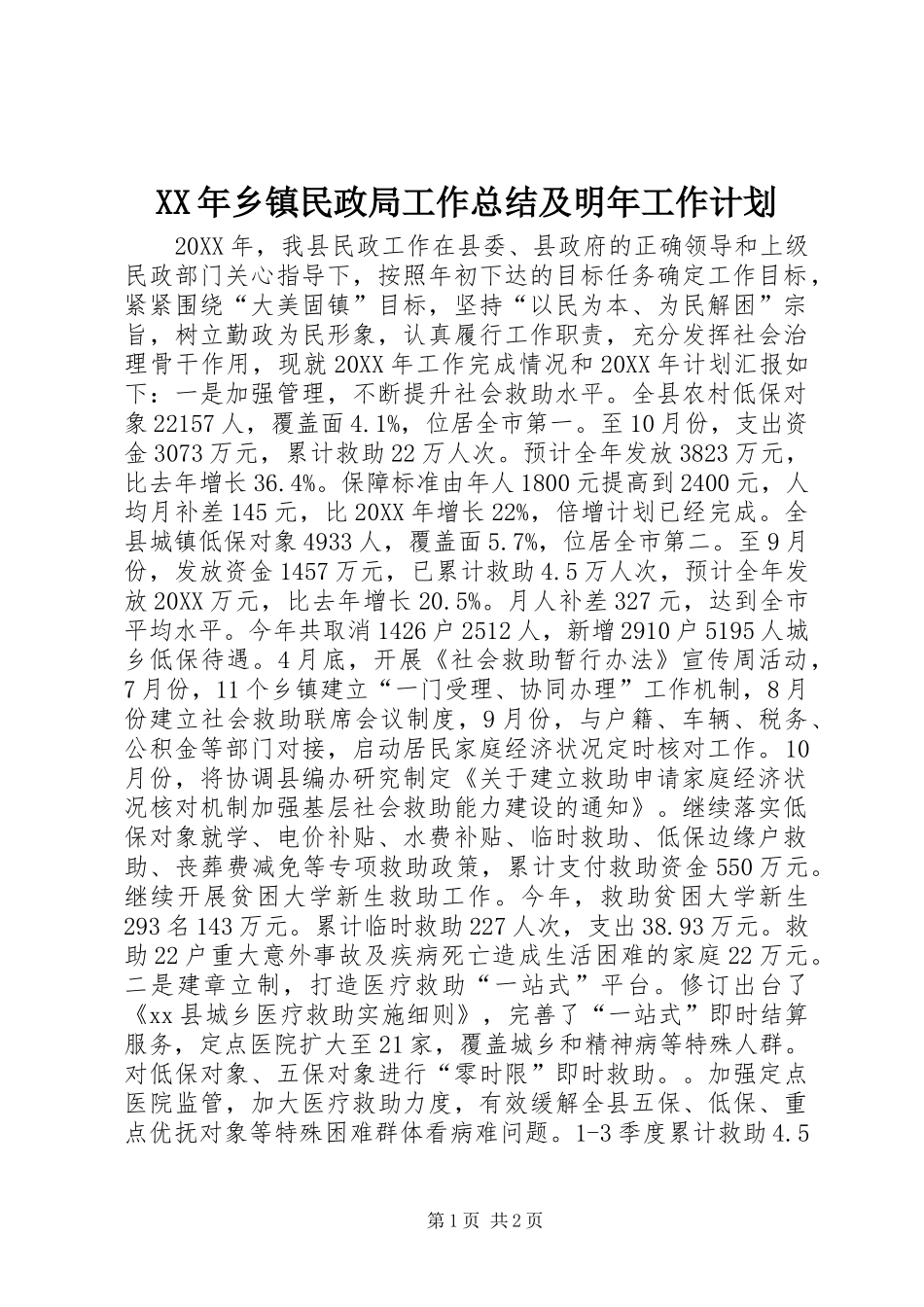 2024年乡镇民政局工作总结及明年工作计划_第1页