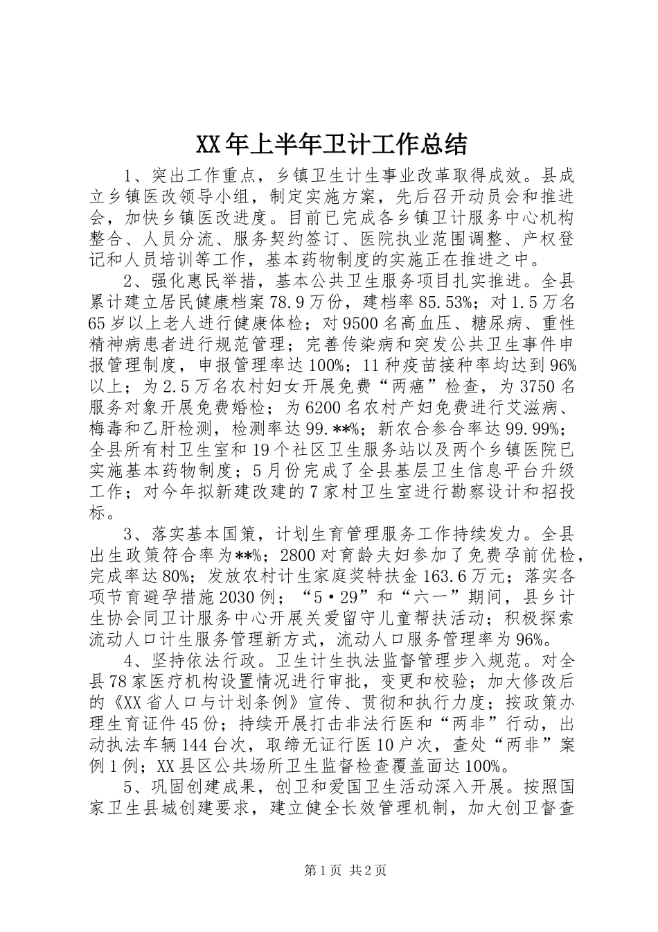 2024年上半年卫计工作总结_第1页