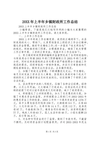 2024年上半年乡镇财政所工作总结