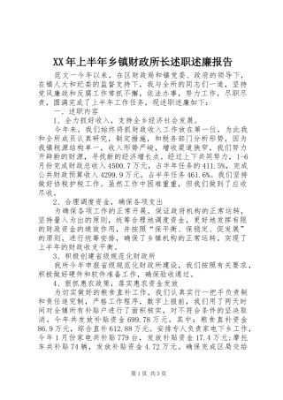 2024年上半年乡镇财政所长述职述廉报告
