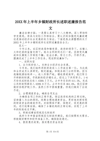 2024年上半年乡镇财政所长述职述廉报告范文