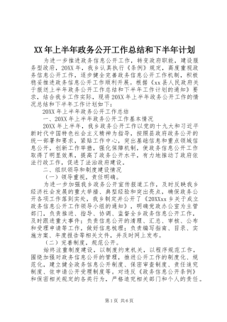 2024年上半年政务公开工作总结和下半年计划