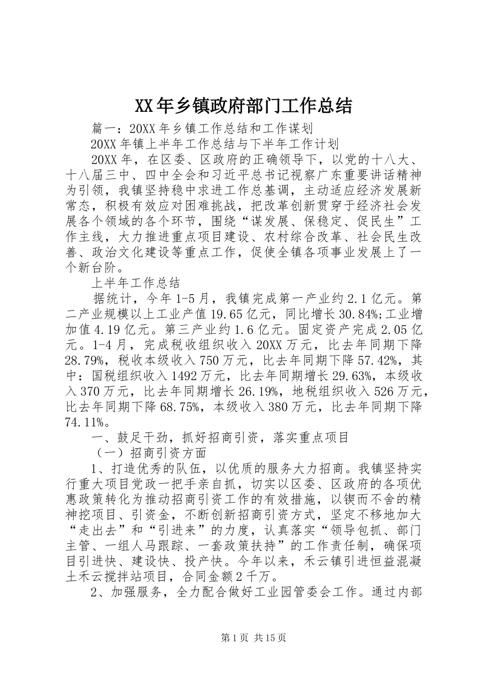 2024年乡镇政府部门工作总结_第1页