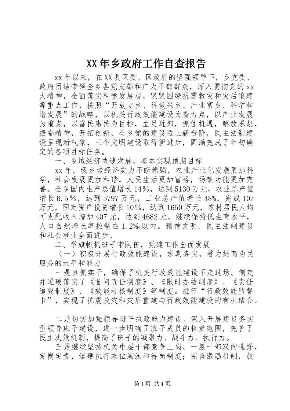 2024年乡政府工作自查报告_第1页