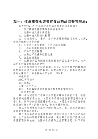 2024年体系核查承诺书省食品药品监督管理局
