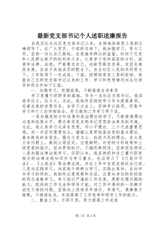 2024年最新党支部书记个人述职述廉报告