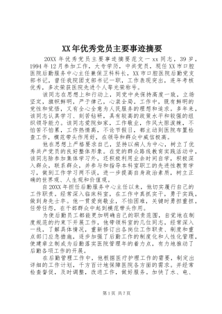 2024年优秀党员主要事迹摘要