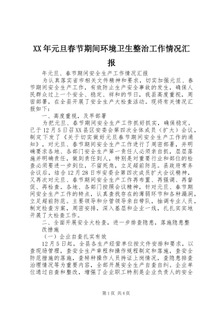 2024年元旦春节期间环境卫生整治工作情况汇报