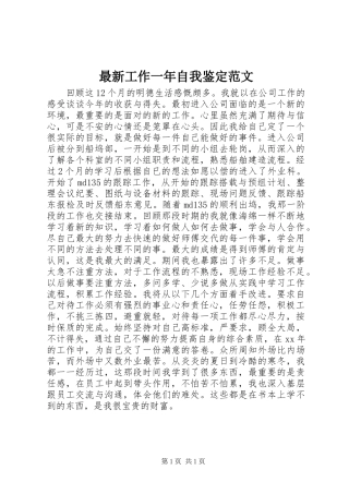 2024年最新工作一年自我鉴定范文