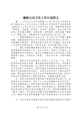 2024年最新公共卫生工作计划范文