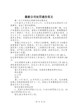 2024年最新公司处罚通告范文