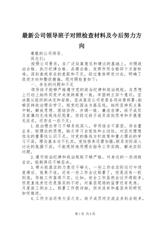 2024年最新公司领导班子对照检查材料及今后努力方向