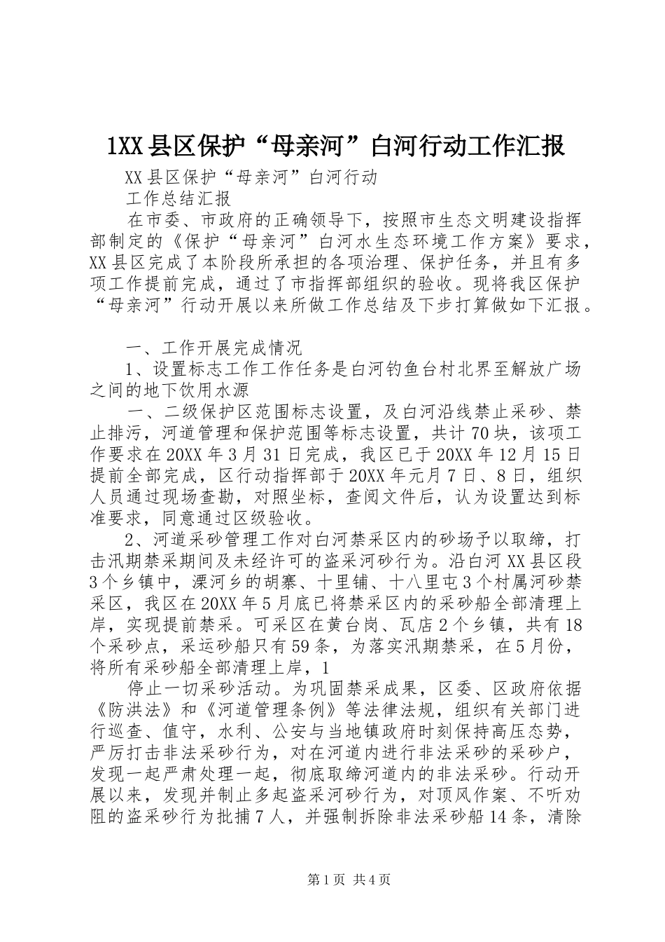 2024年县区保护母亲河白河行动工作汇报_第1页
