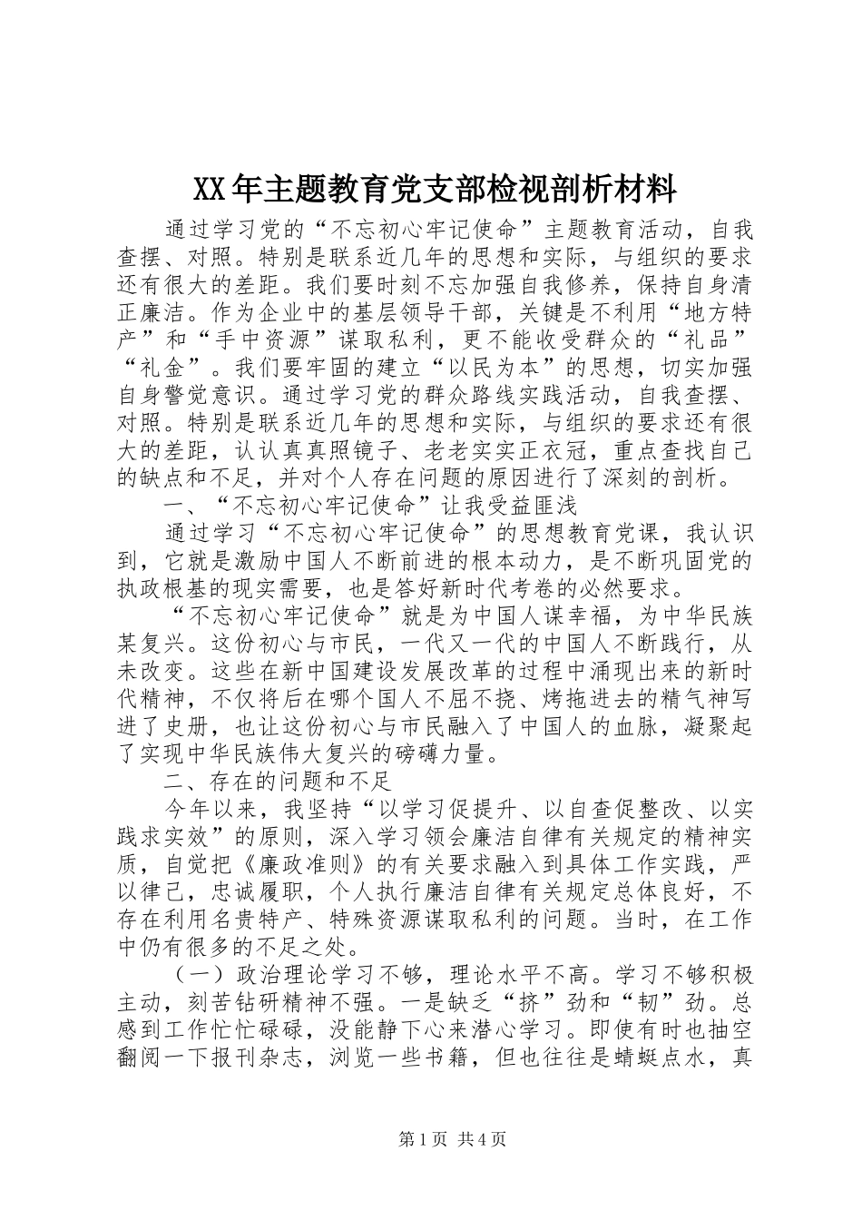 2024年主题教育党支部检视剖析材料_第1页