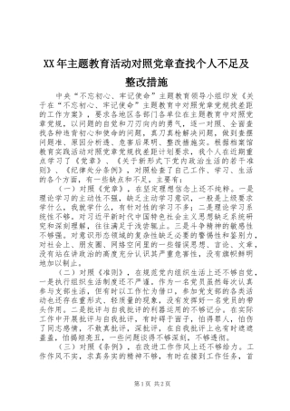 2024年主题教育活动对照党章查找个人不足及整改措施
